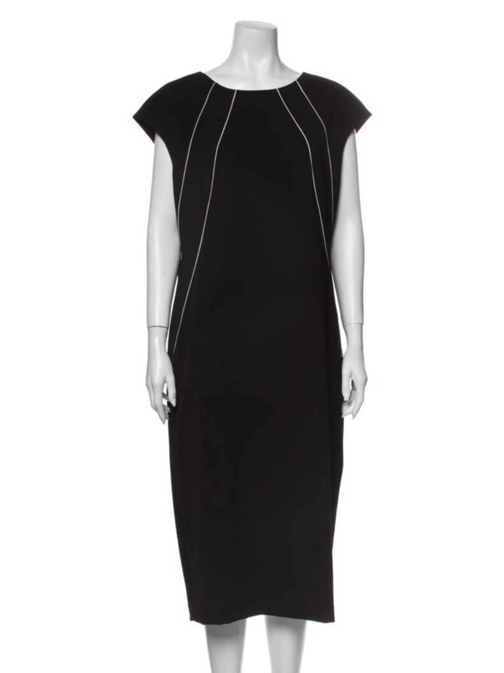 Lafayette 148 Black Cap-Sleeve Midi Dress with Contrast Piping - Size XL/14